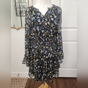 NWT Floral Navy and Gold Women's Dress